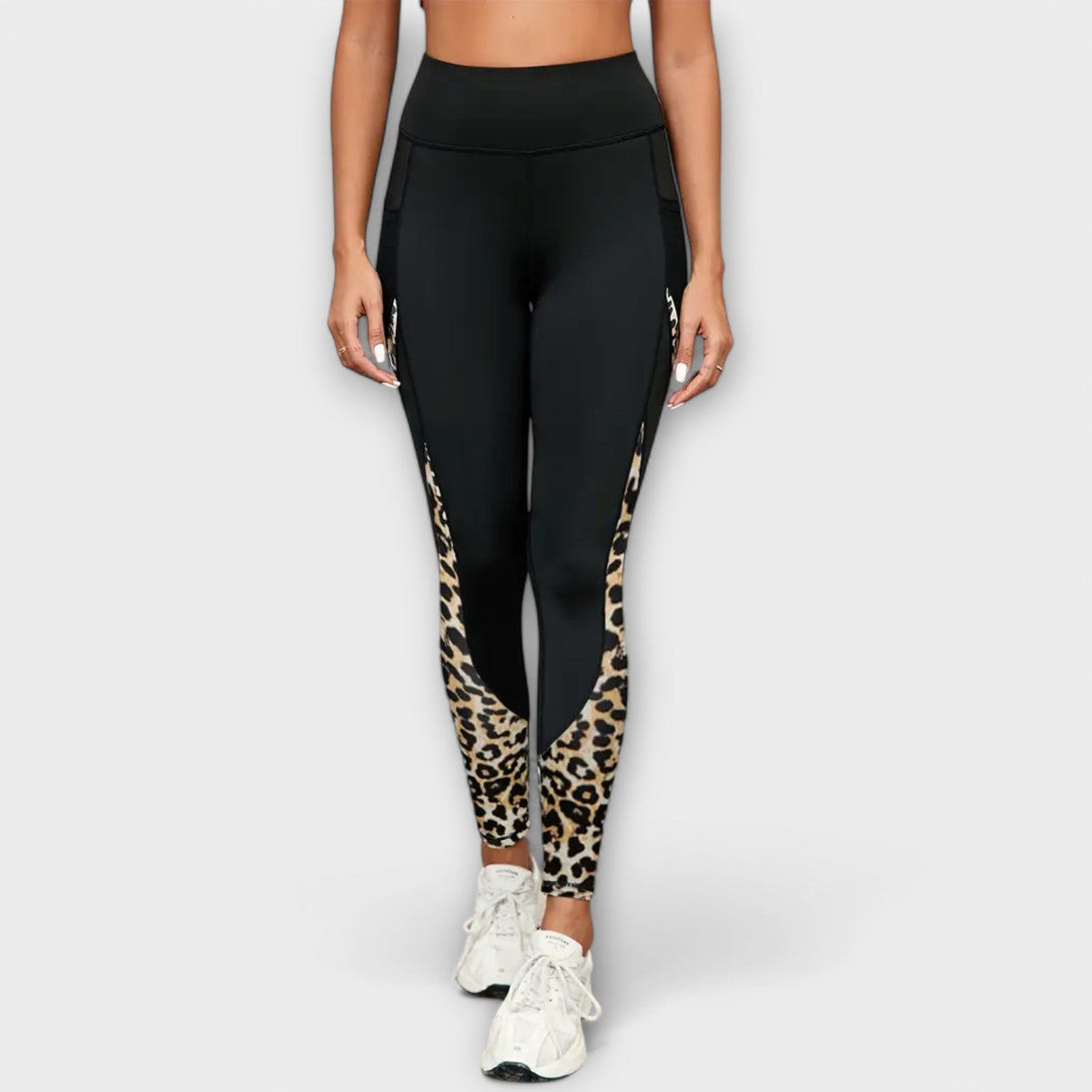 High-waisted workout leggings with leopard print