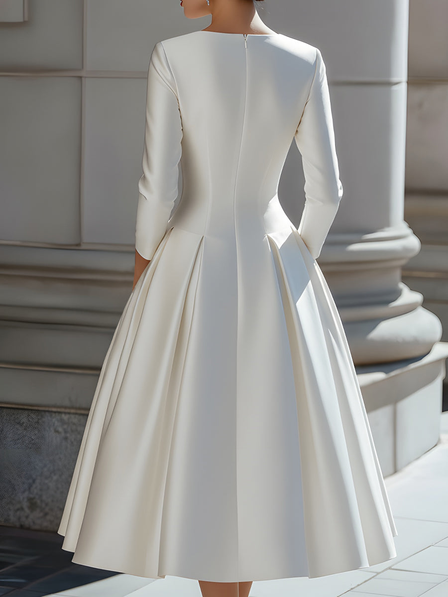 Elegant Silk Midi Dress with V-neck and Pleats