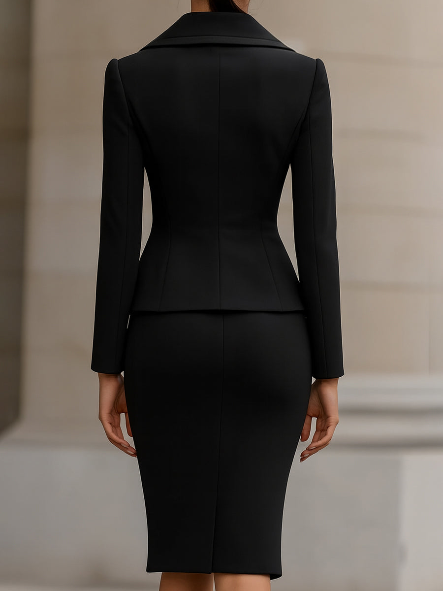 Elegant Two-Piece Suit with Fitted Blazer and Pencil Skirt