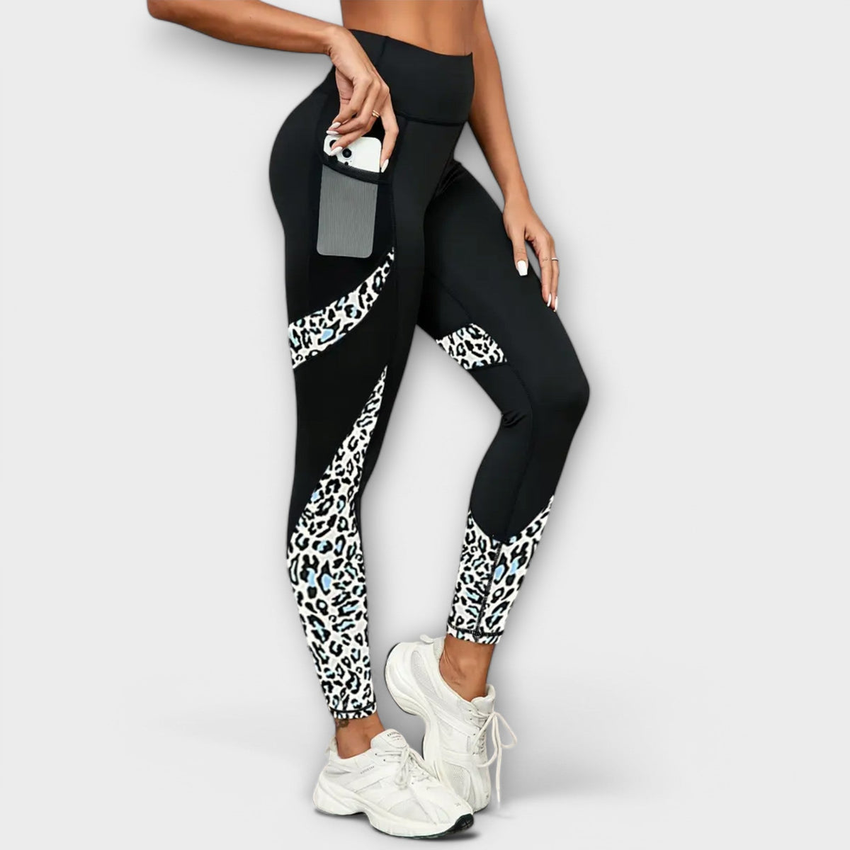 High-waisted workout leggings with leopard print