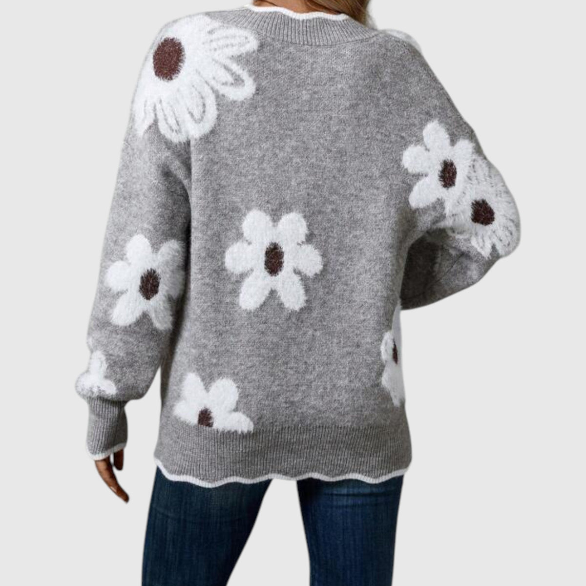 THEA - Elegant V-neck sweater with floral print