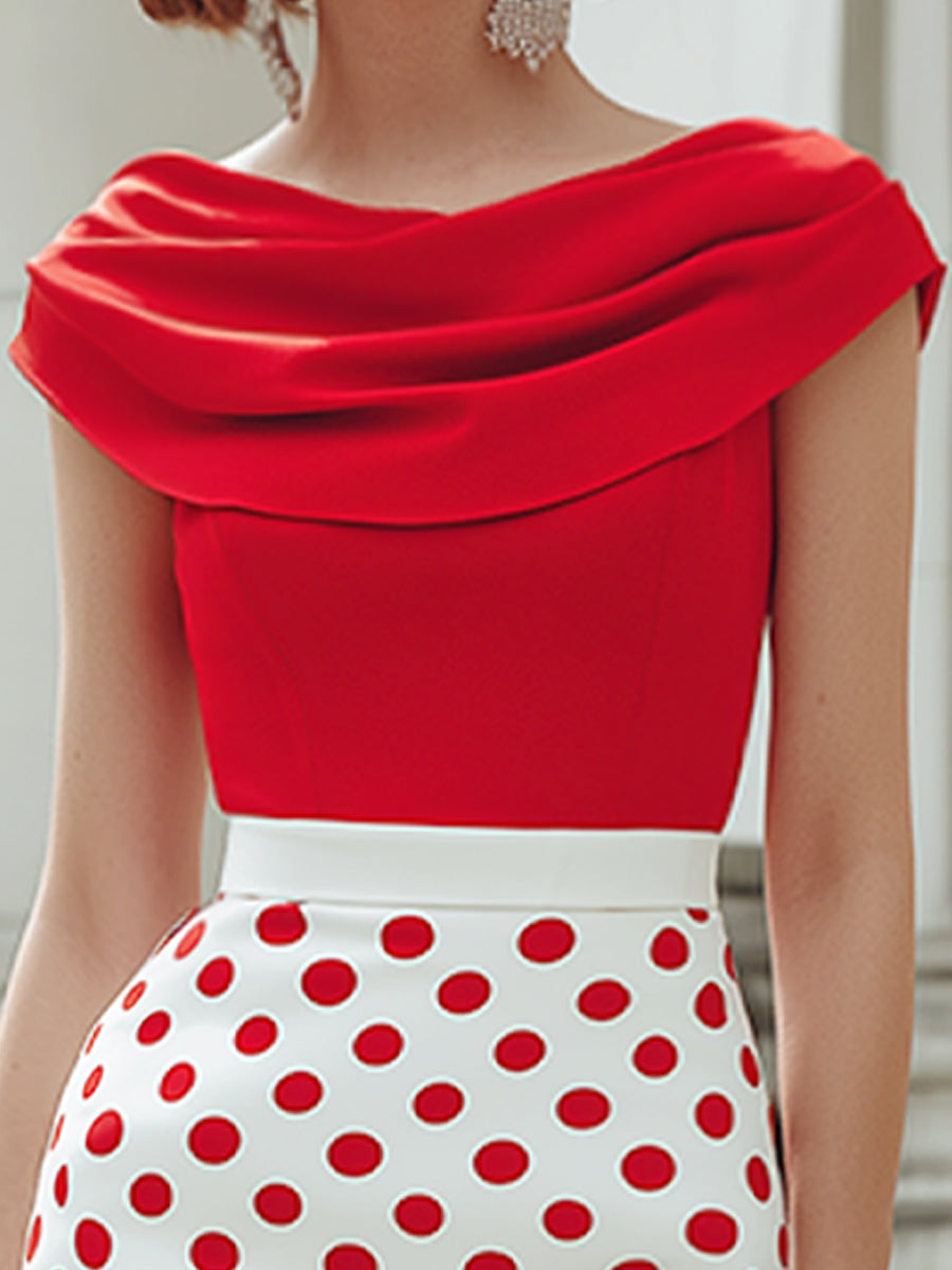 Midi dress with off-the-shoulder polka dot print