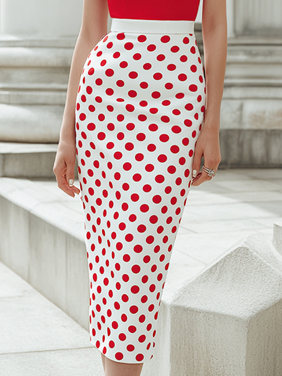 Midi dress with off-the-shoulder polka dot print