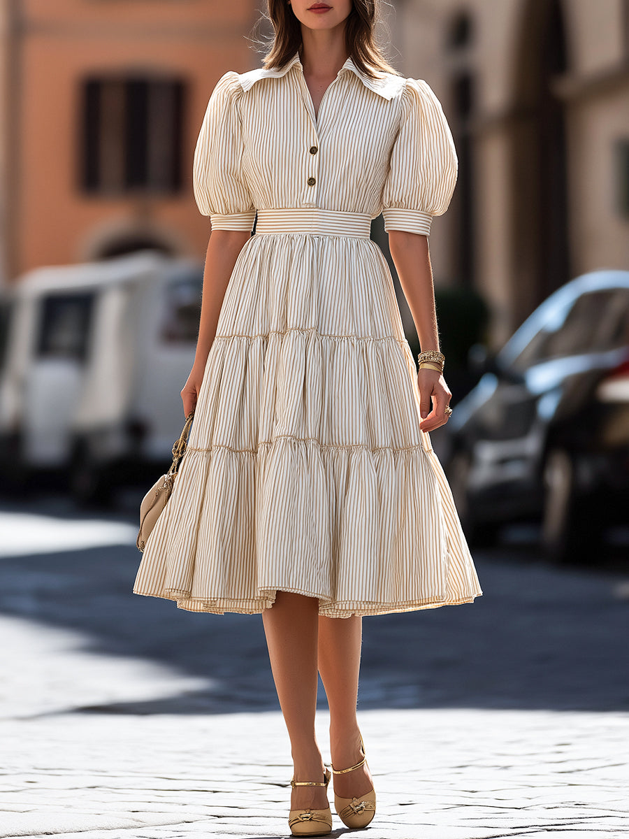 Mini A-line dress with straps and puff sleeves