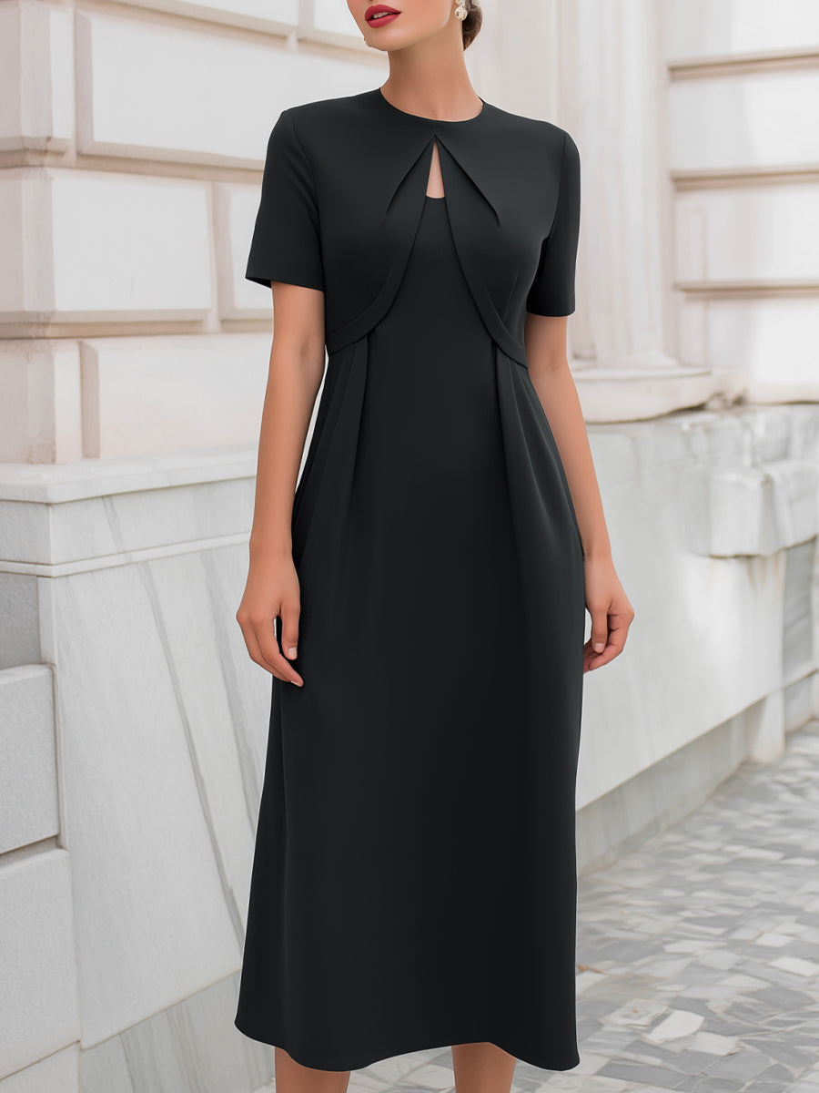 Midi dress with keyhole neckline and tiered panel