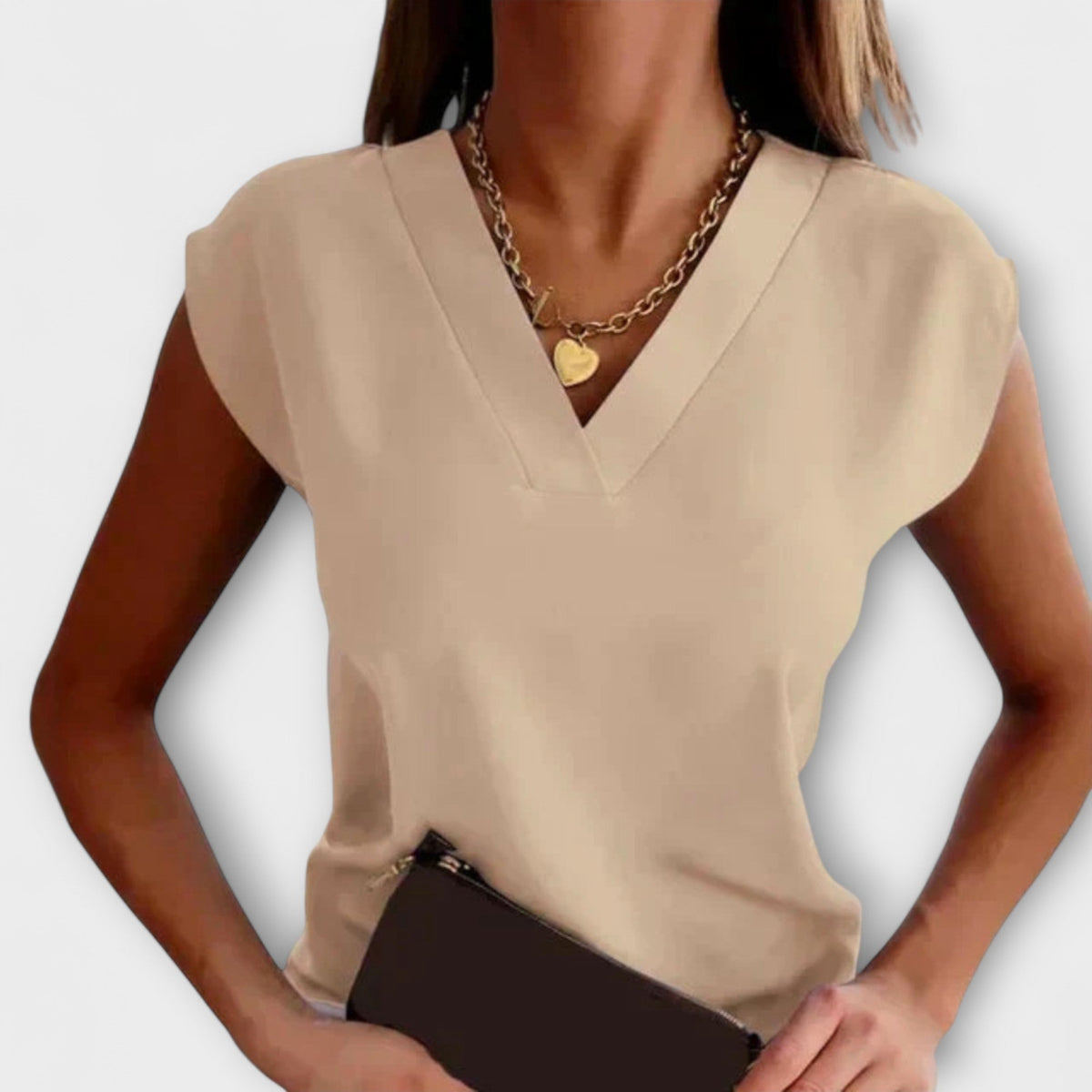 Women's summer top with V-neck and loose sleeve