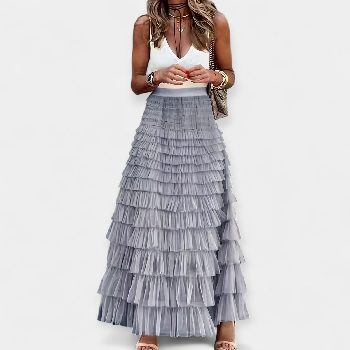 Boho skirt with mesh silk trim