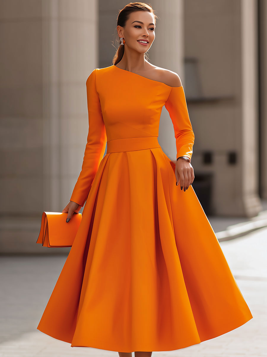 Luminous Elegance: Refined Long-Sleeved Dress with Flair