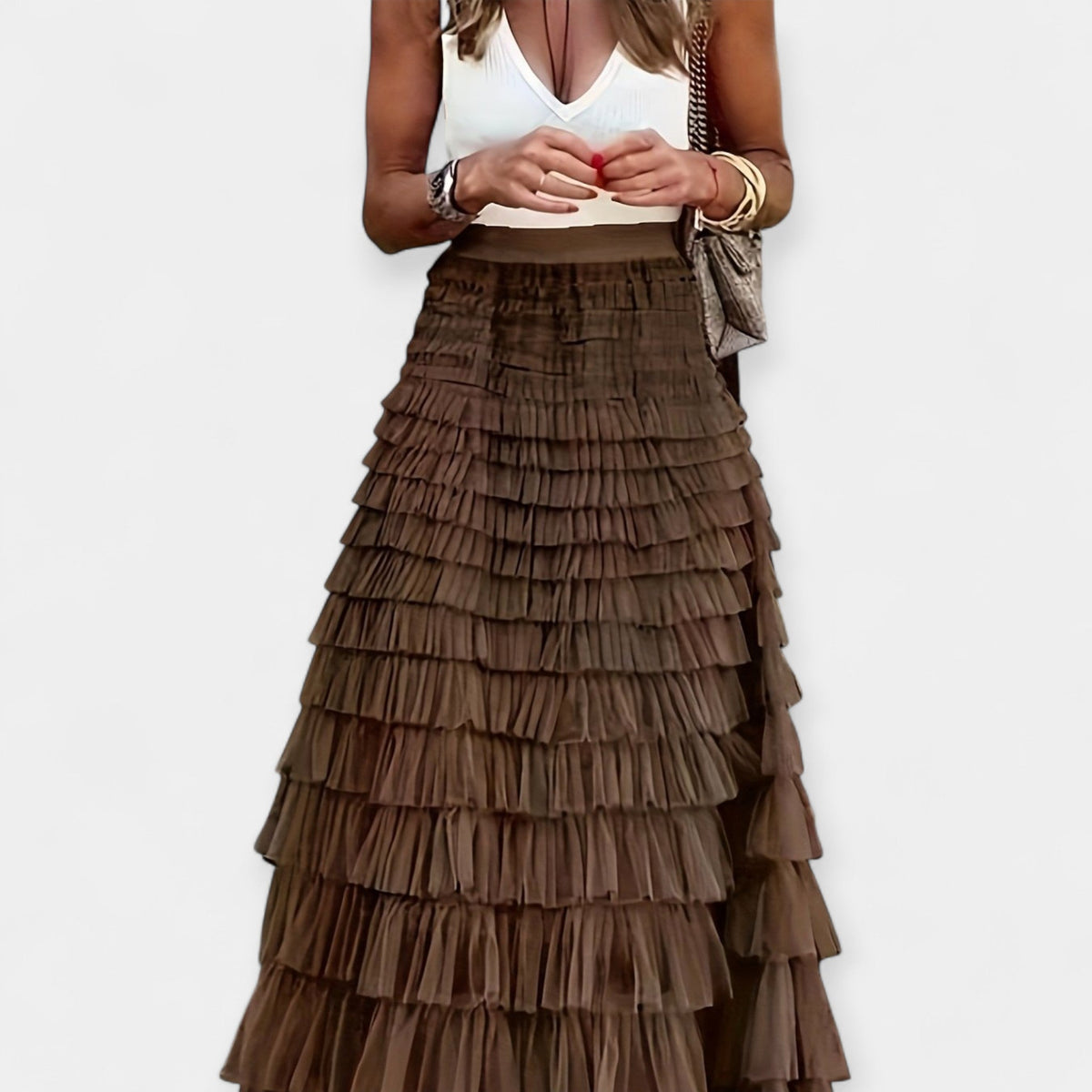Boho skirt with mesh silk trim