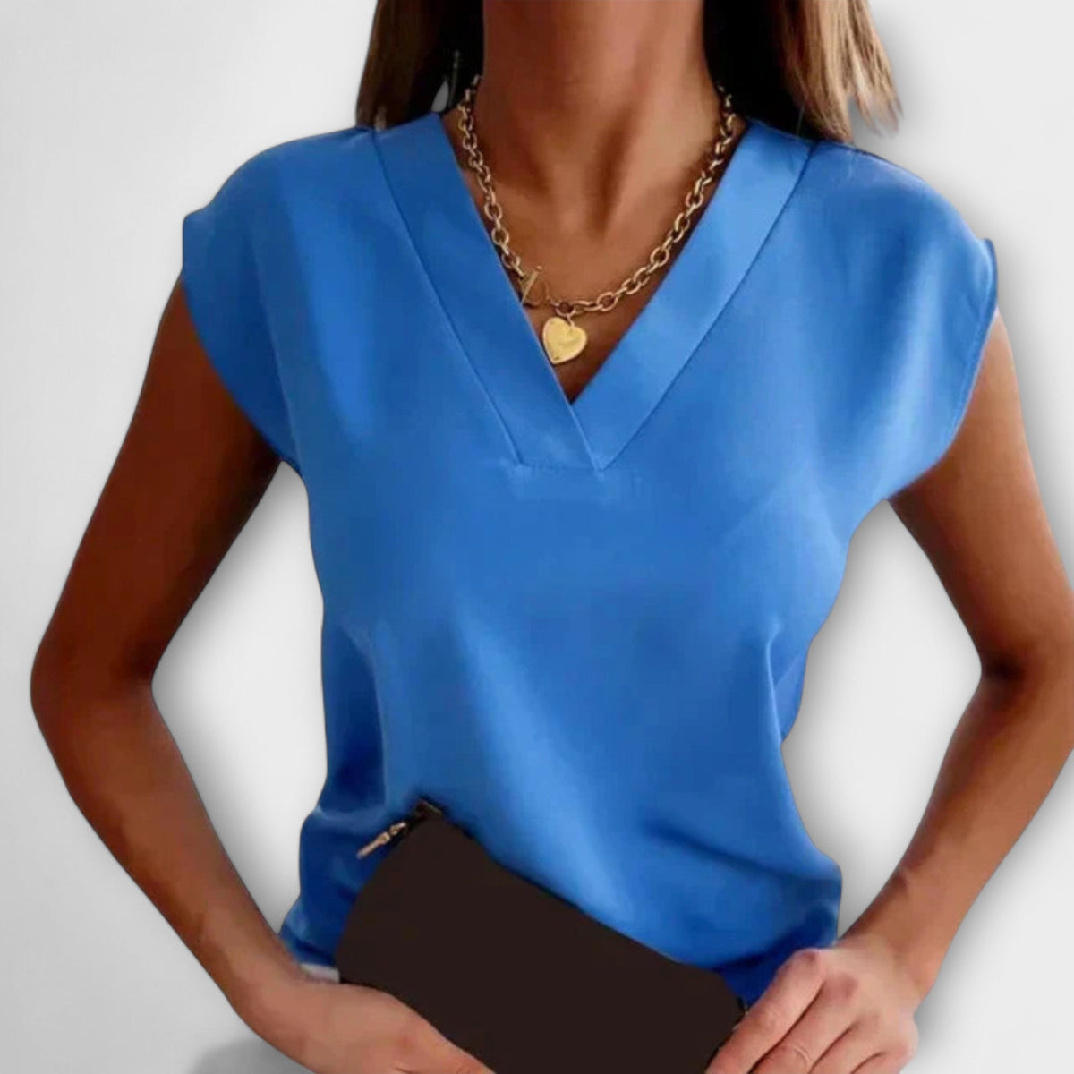 Women's summer top with V-neck and loose sleeve
