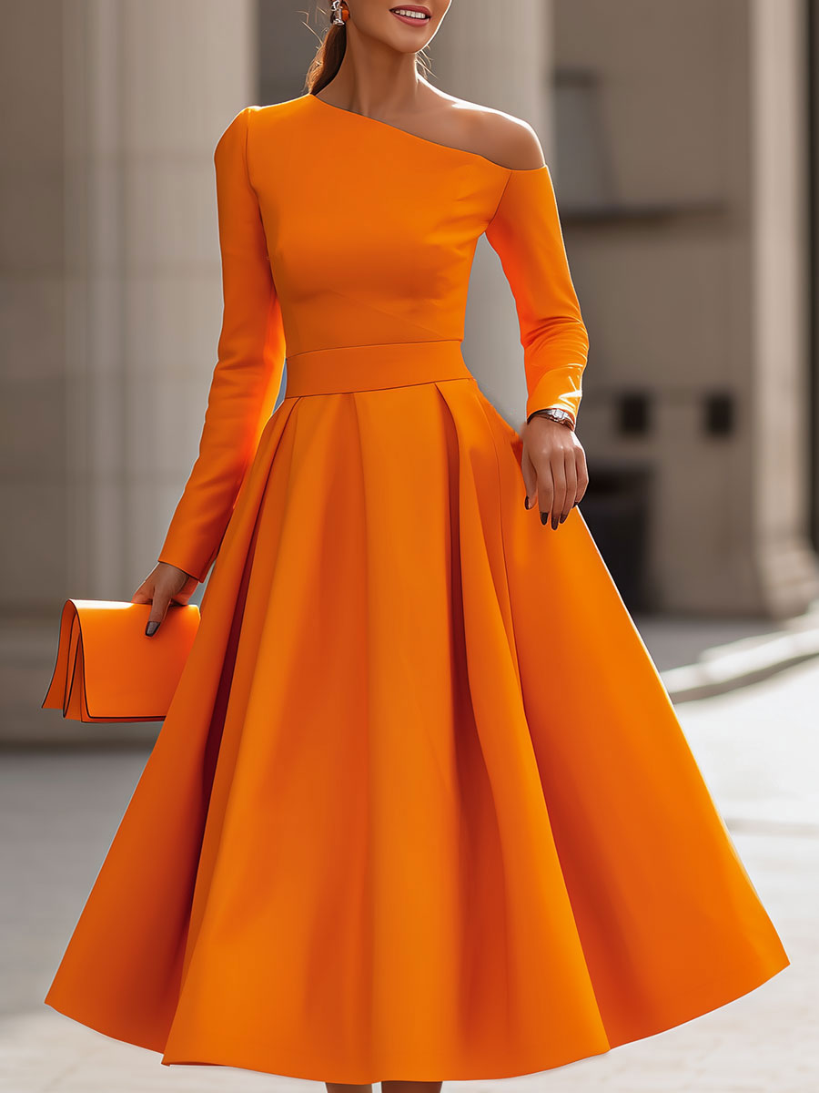 Luminous Elegance: Refined Long-Sleeved Dress with Flair