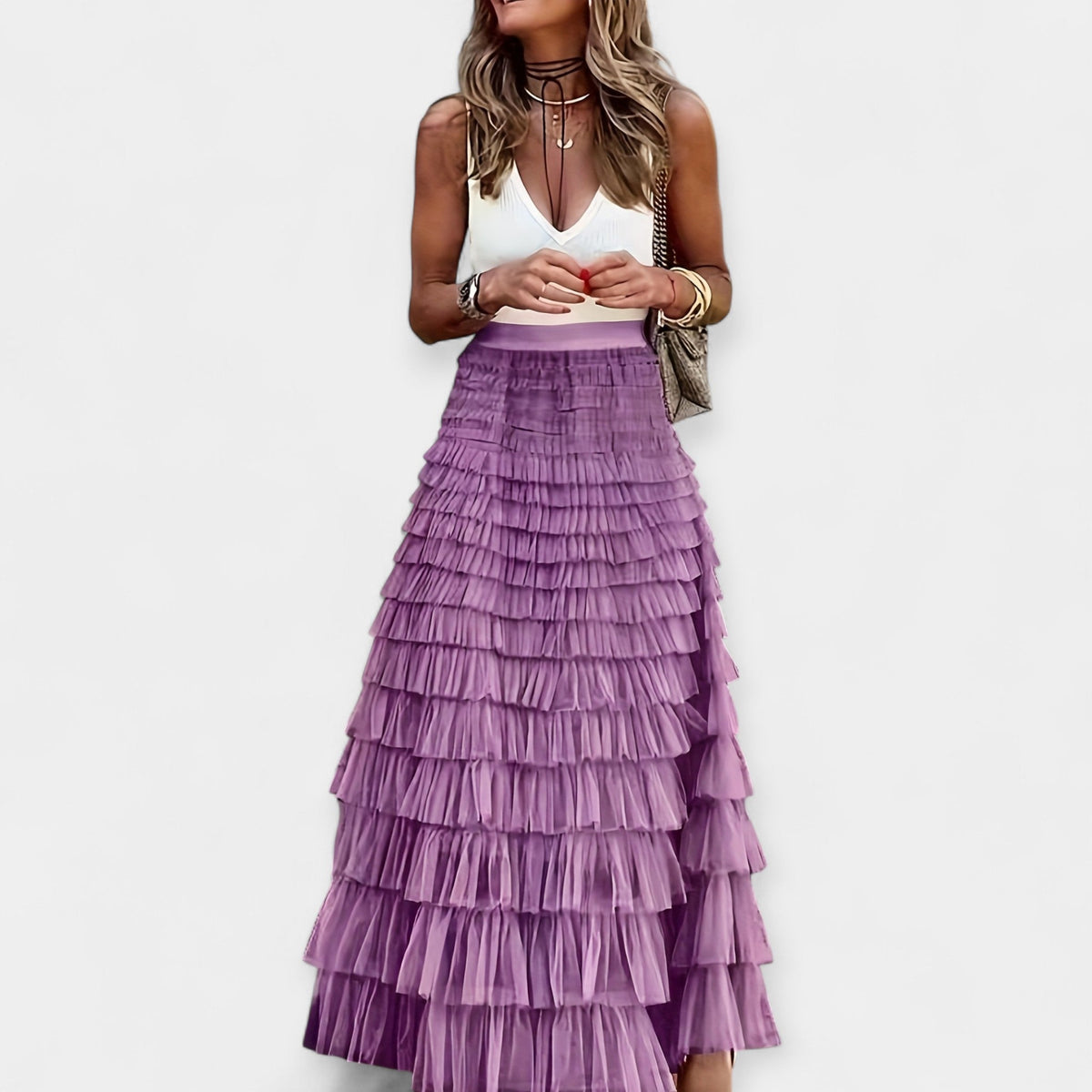 Boho skirt with mesh silk trim
