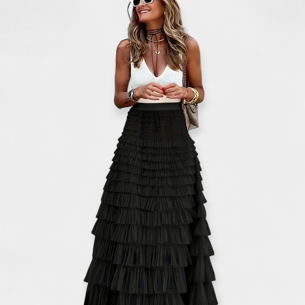 Boho skirt with mesh silk trim