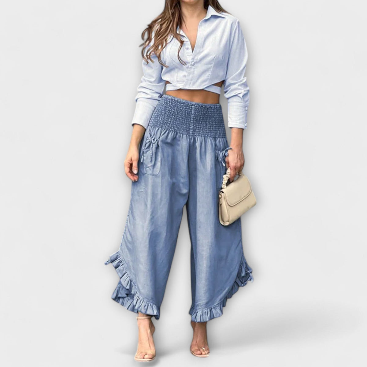 Jaya – Fashionable crinkle linen trousers