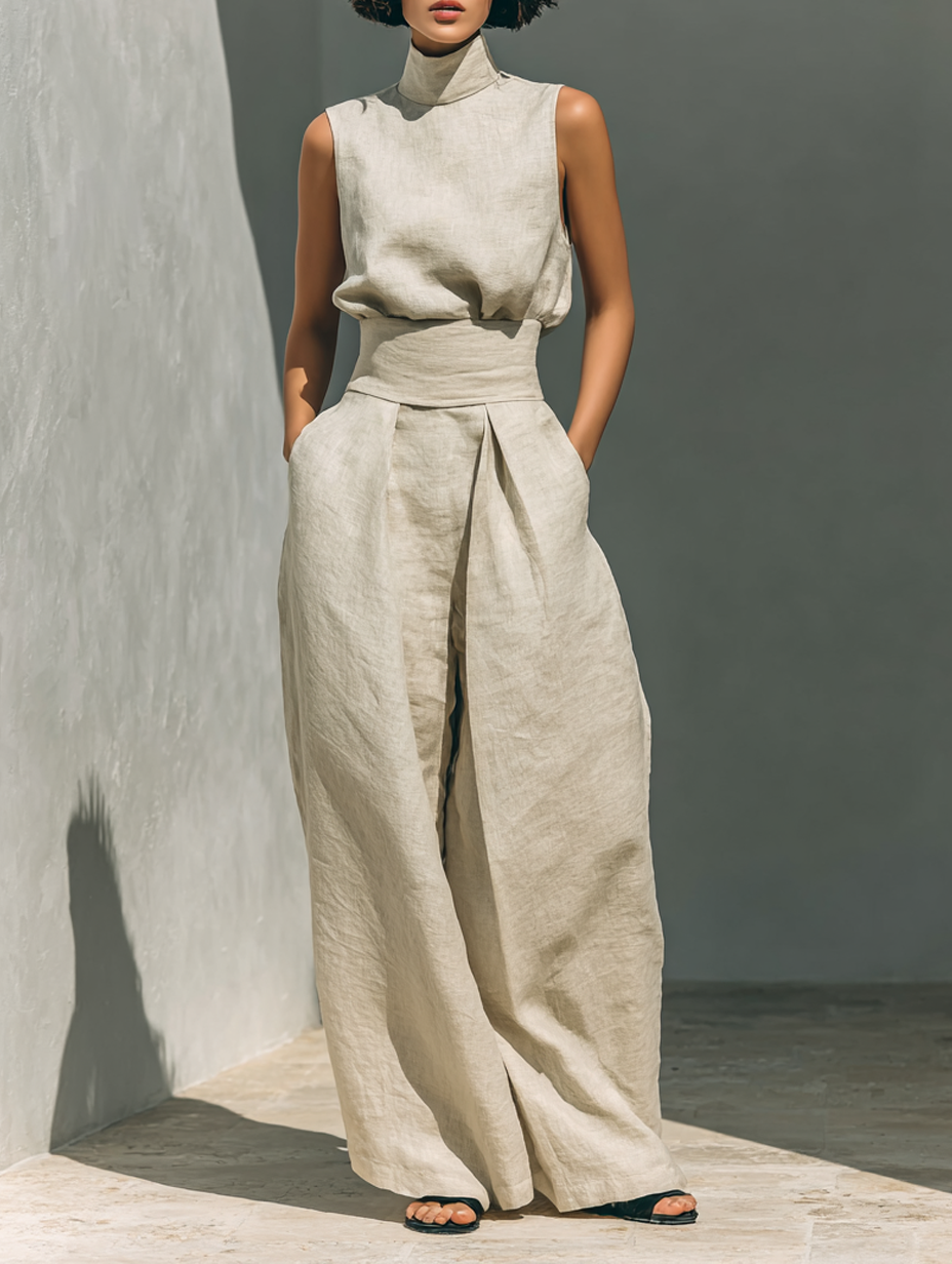 Maria - sleeveless top and baggy cotton-linen trousers