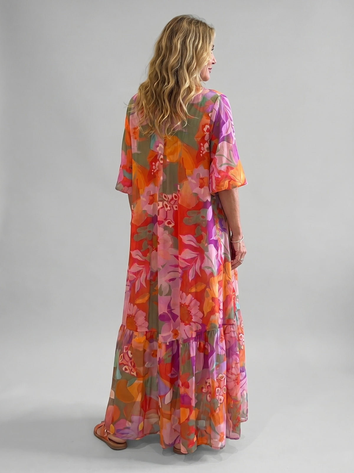 Soleil | Korall virágos maxi ruha
