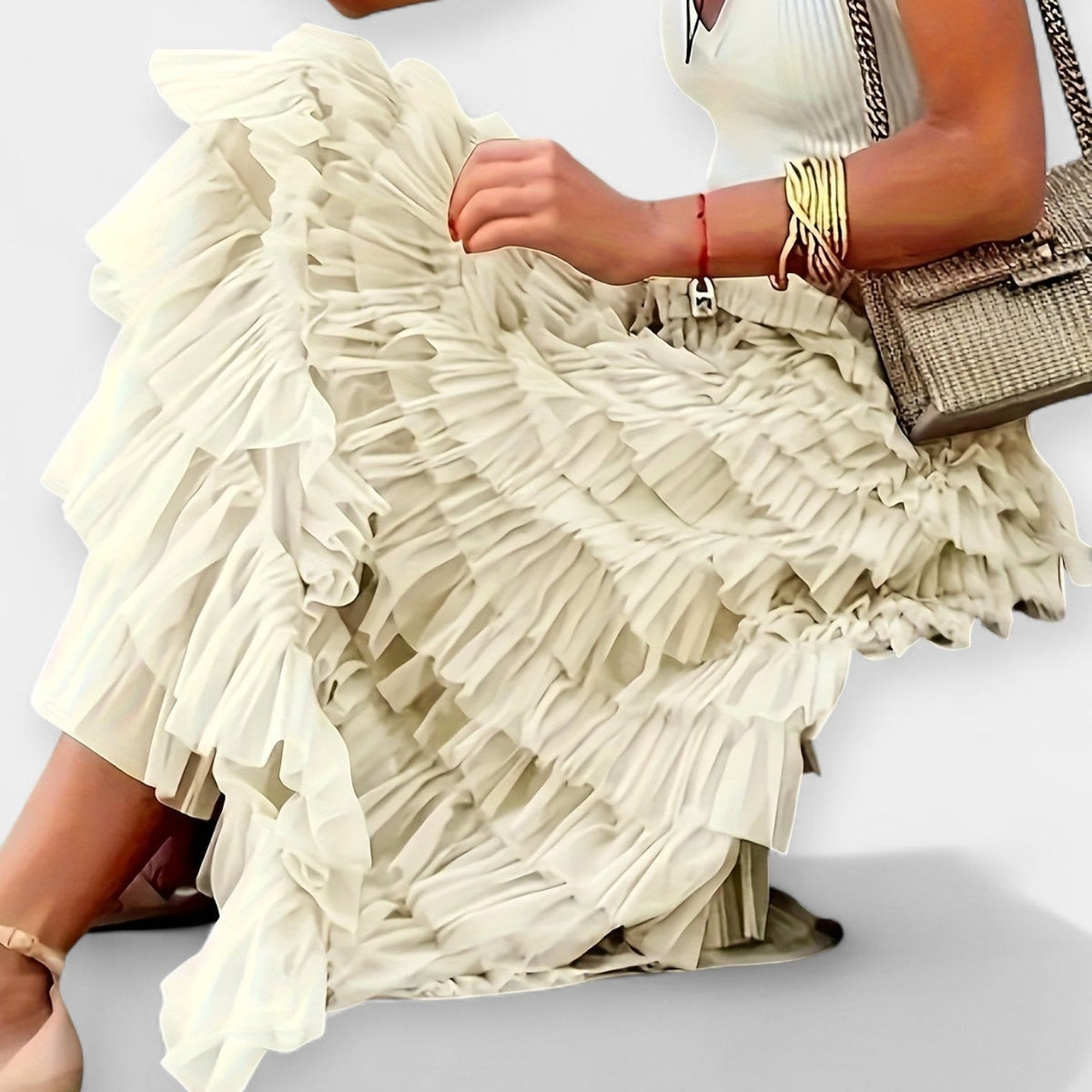 Boho skirt with mesh silk trim