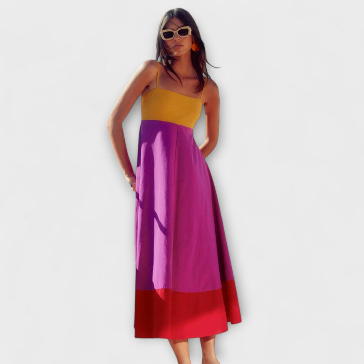 Sling dress in color block style