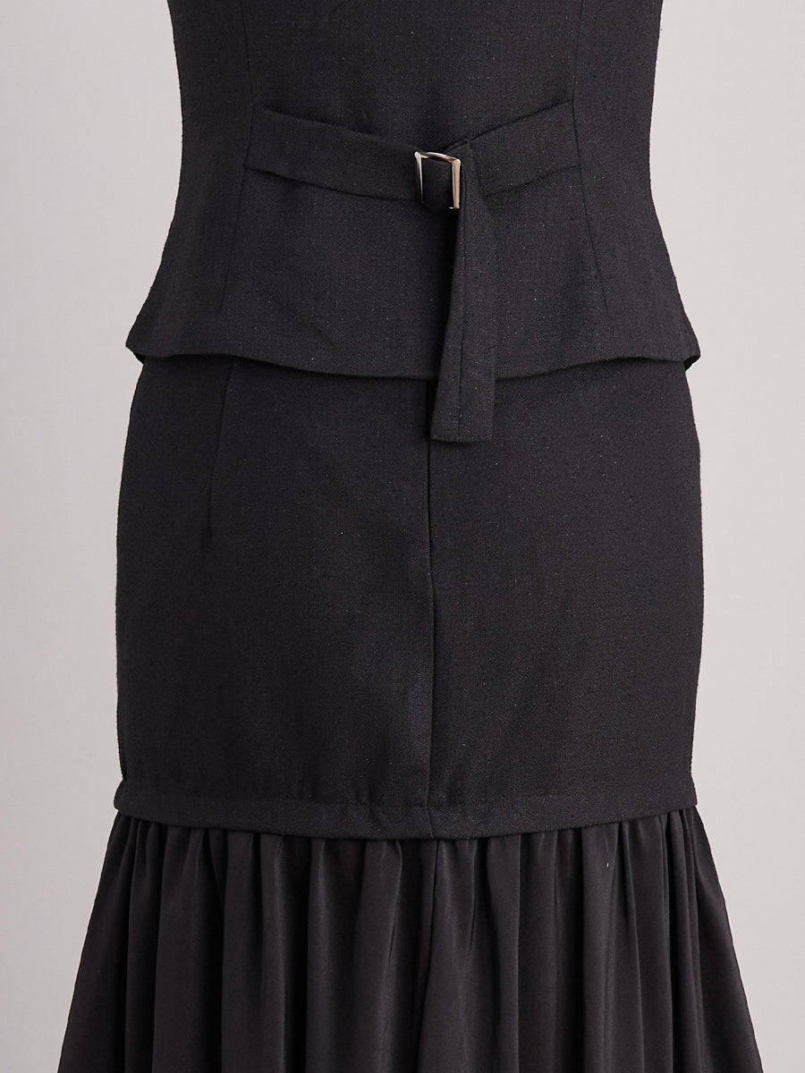 Pearl-Buttoned Vest and Maxi Skirt - Two-Piece Set
