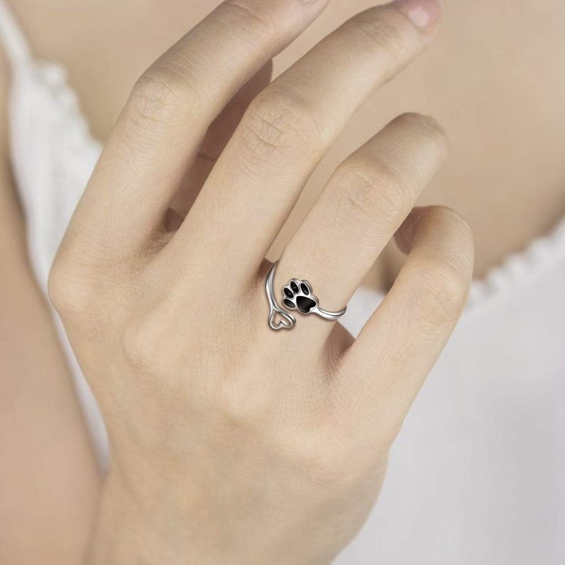 Handcrafted Paw & Heart Ring - Adjustable 925 Sterling Silver