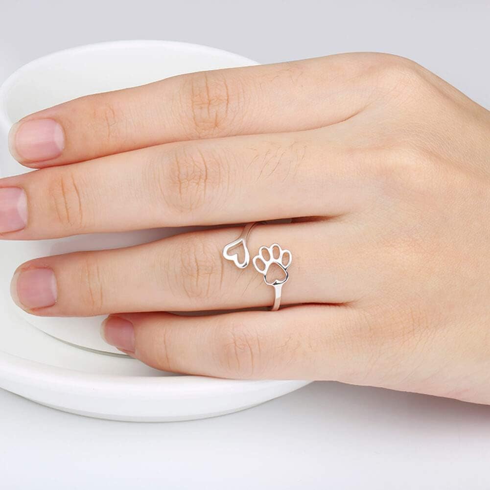 Handcrafted Paw & Heart Ring - Adjustable 925 Sterling Silver