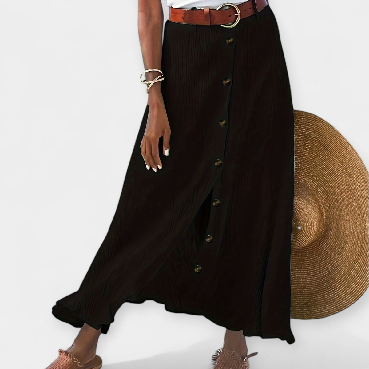 Semi-sheer midi skirt with slit