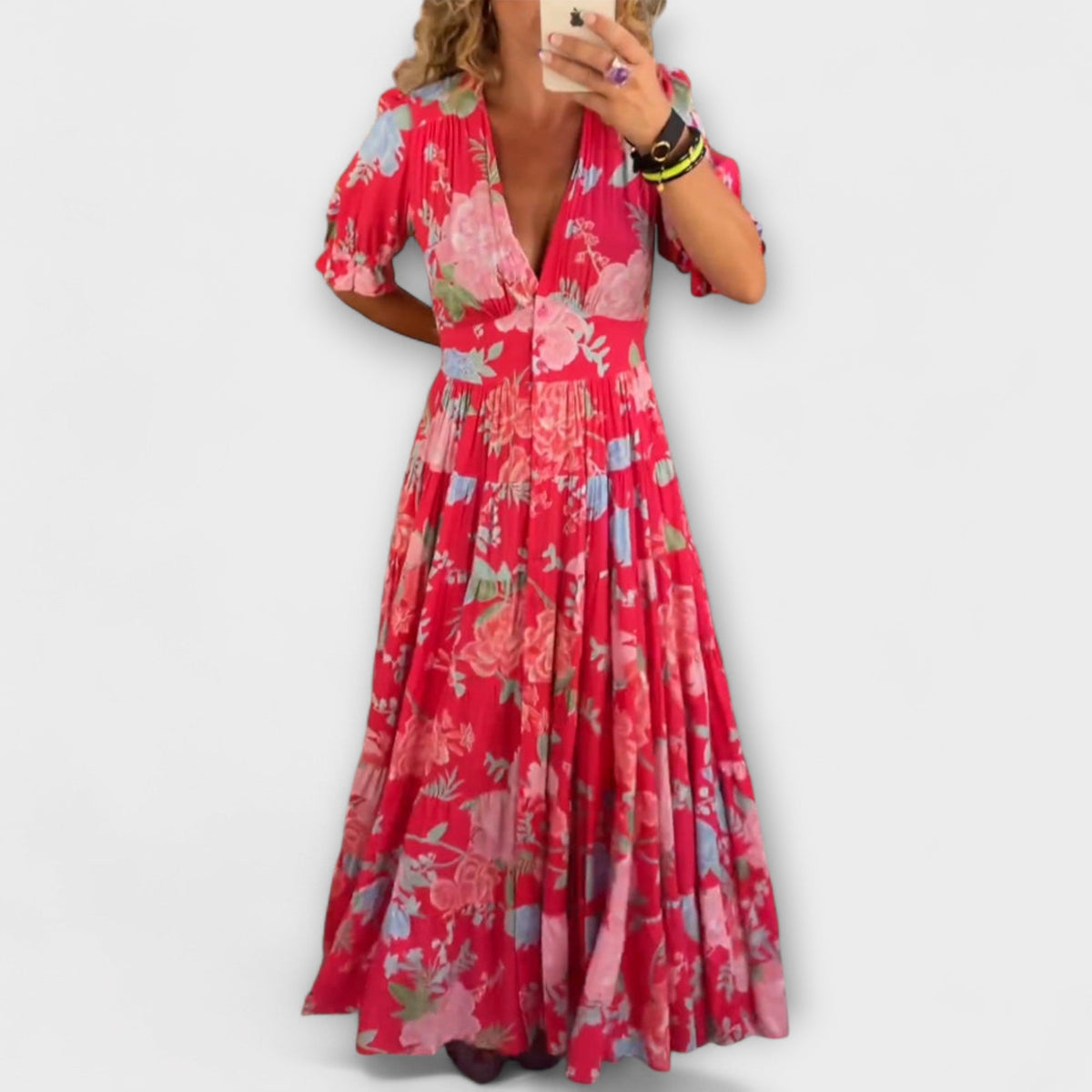 Catrisa - Floral dress with V-neckline and pockets