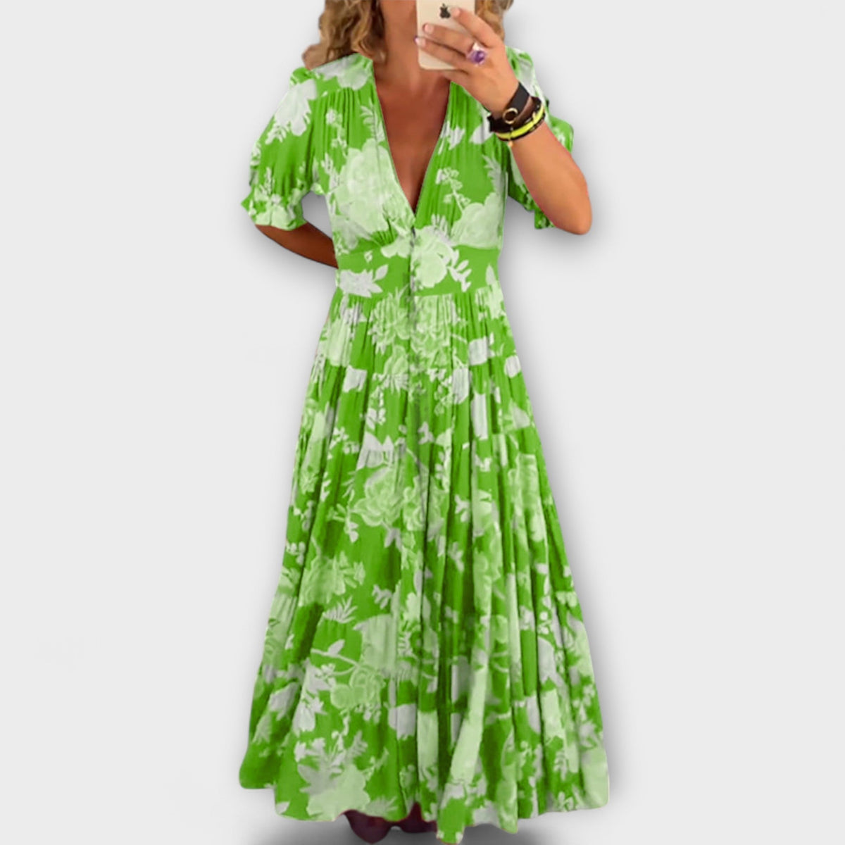 Catrisa - Floral dress with V-neckline and pockets
