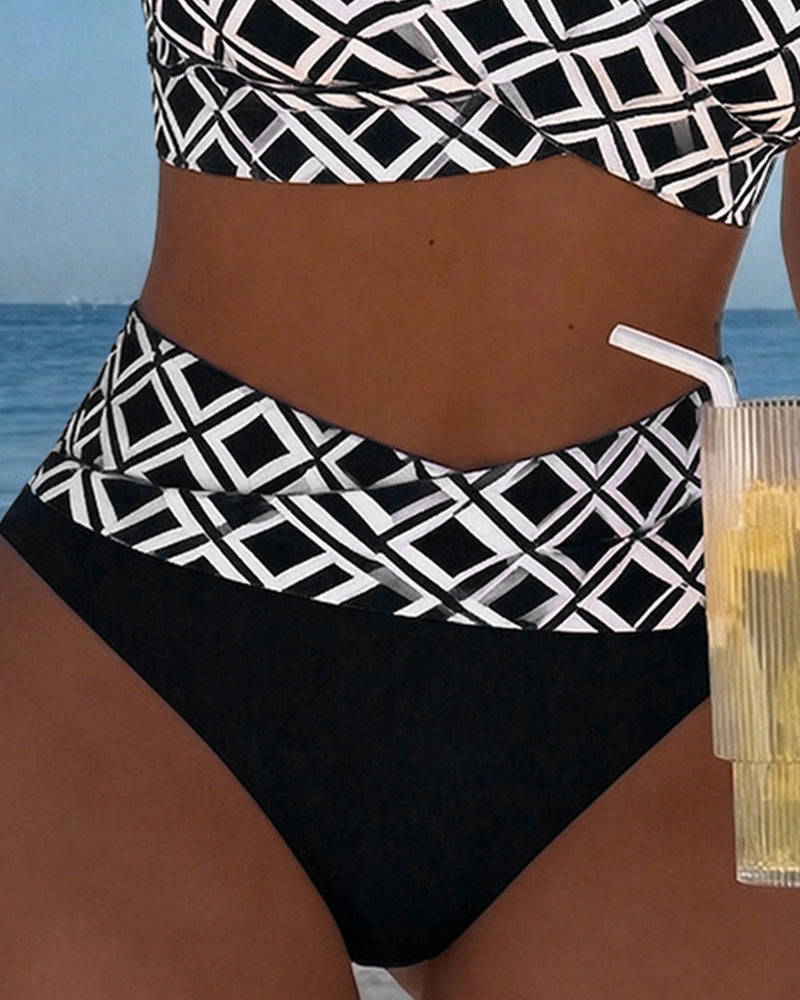 Dóra | Xadrez Mintás Bikini Magas Derekú Sutiánélküli Fazon