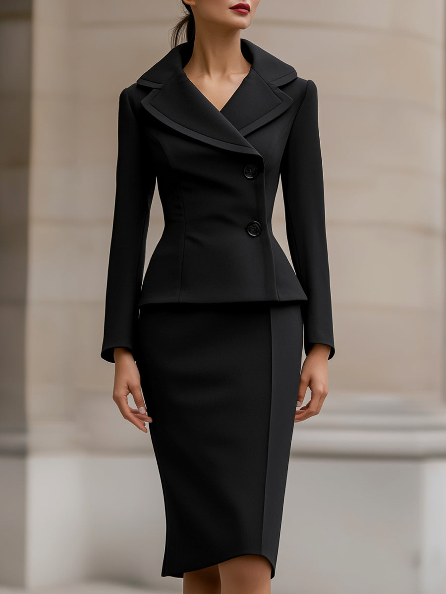 Elegant Two-Piece Suit with Fitted Blazer and Pencil Skirt