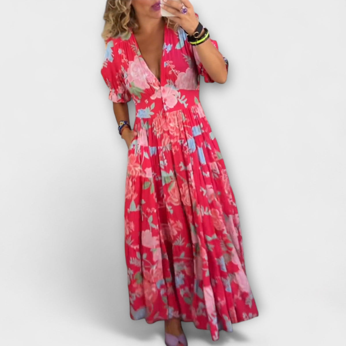 Catrisa - Floral dress with V-neckline and pockets