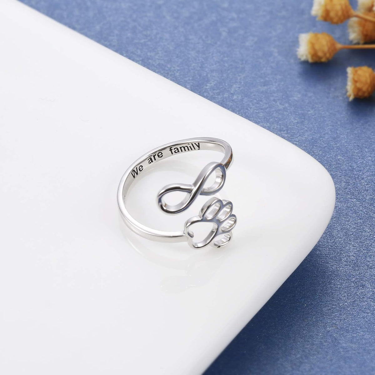 Handcrafted Paw & Heart Ring - Adjustable 925 Sterling Silver