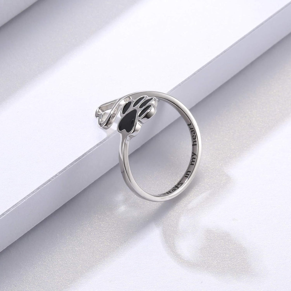 Handcrafted Paw & Heart Ring - Adjustable 925 Sterling Silver