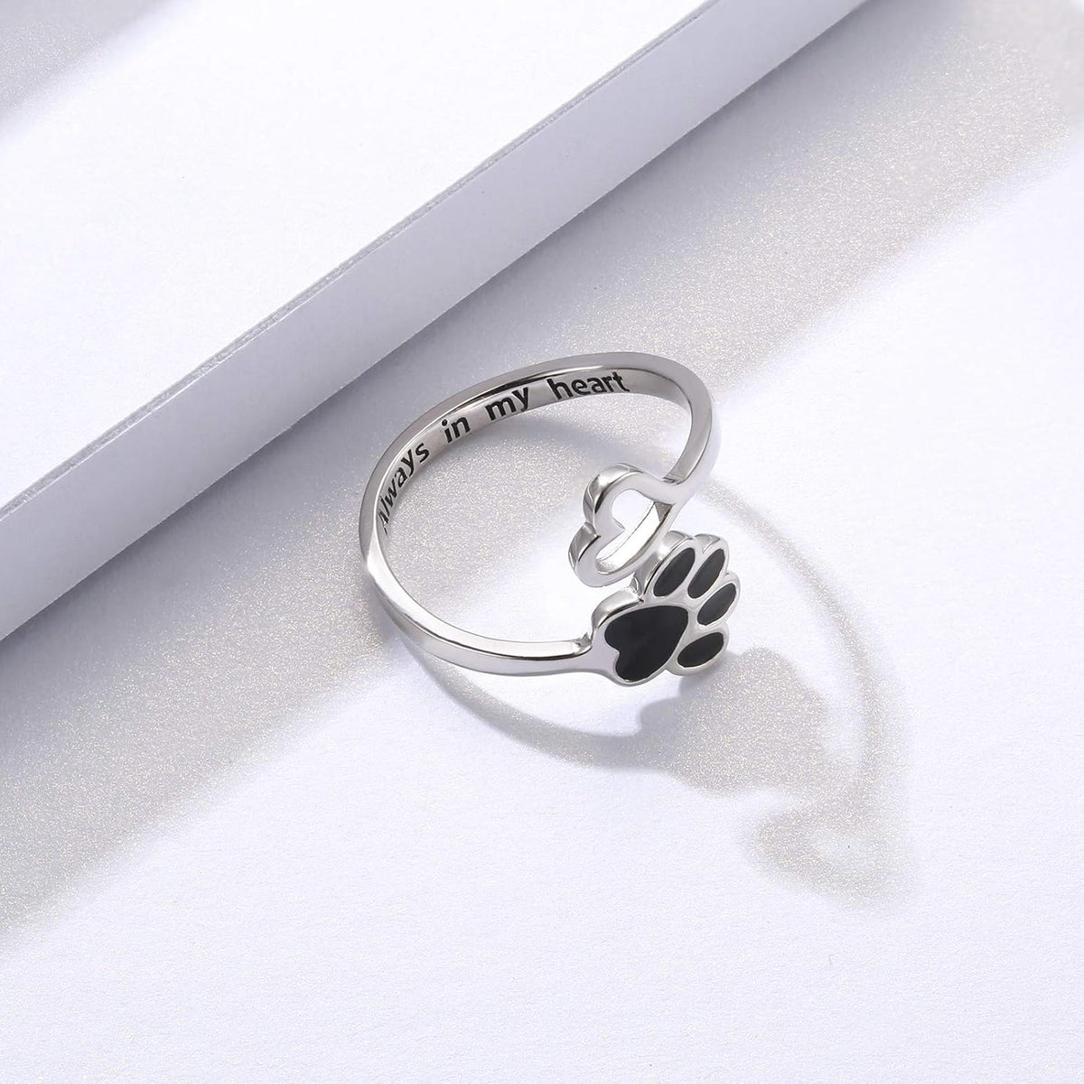 Handcrafted Paw & Heart Ring - Adjustable 925 Sterling Silver