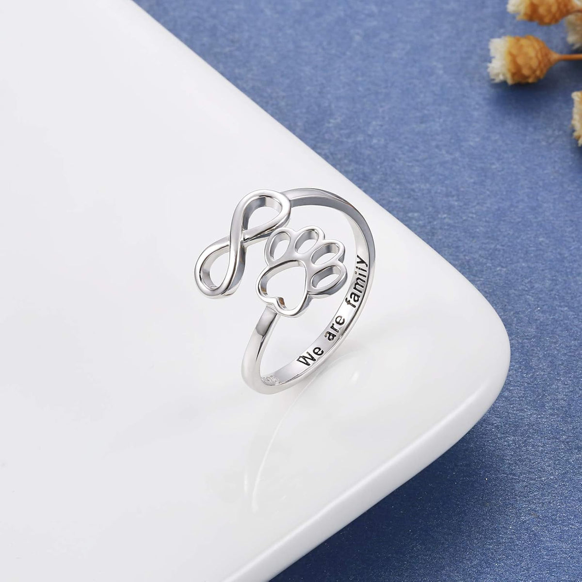 Handcrafted Paw & Heart Ring - Adjustable 925 Sterling Silver
