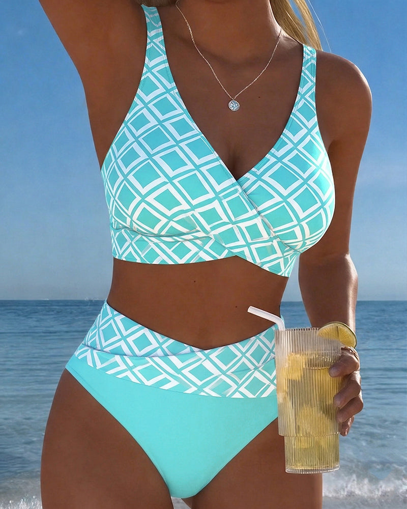 Dóra | Xadrez Mintás Bikini Magas Derekú Sutiánélküli Fazon