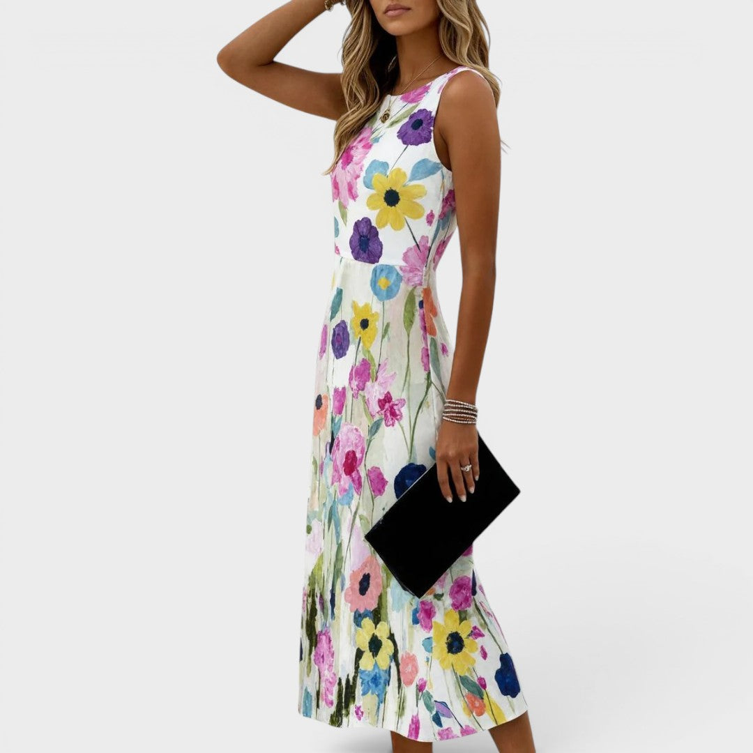 Carmina | Watercolour Floral Sleeveless Midi Dress