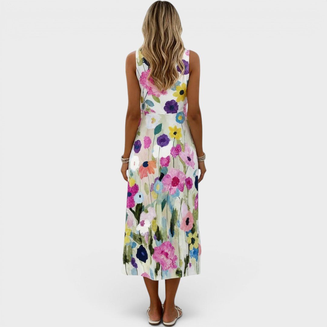 Carmina | Watercolour Floral Sleeveless Midi Dress