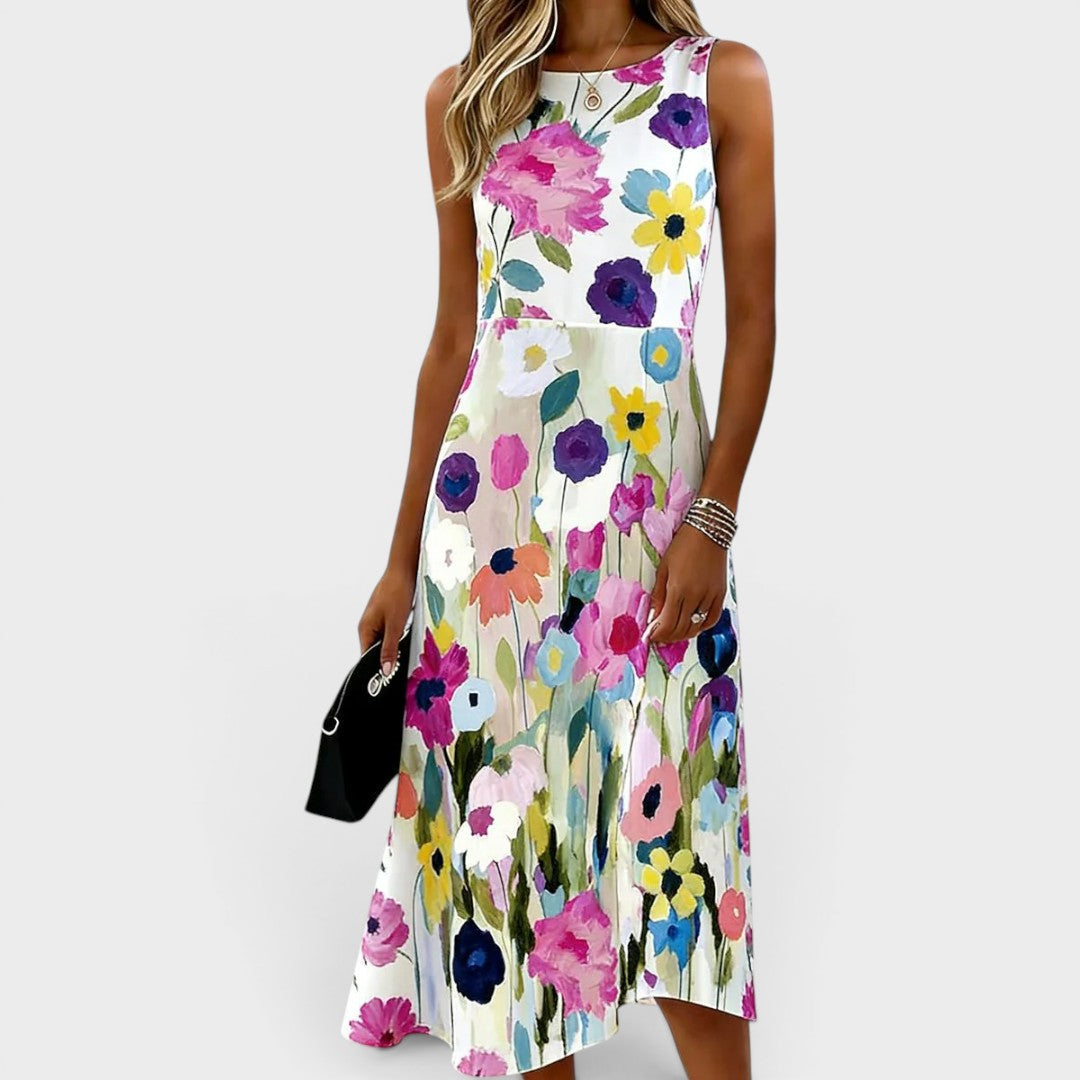 Carmina | Watercolour Floral Sleeveless Midi Dress