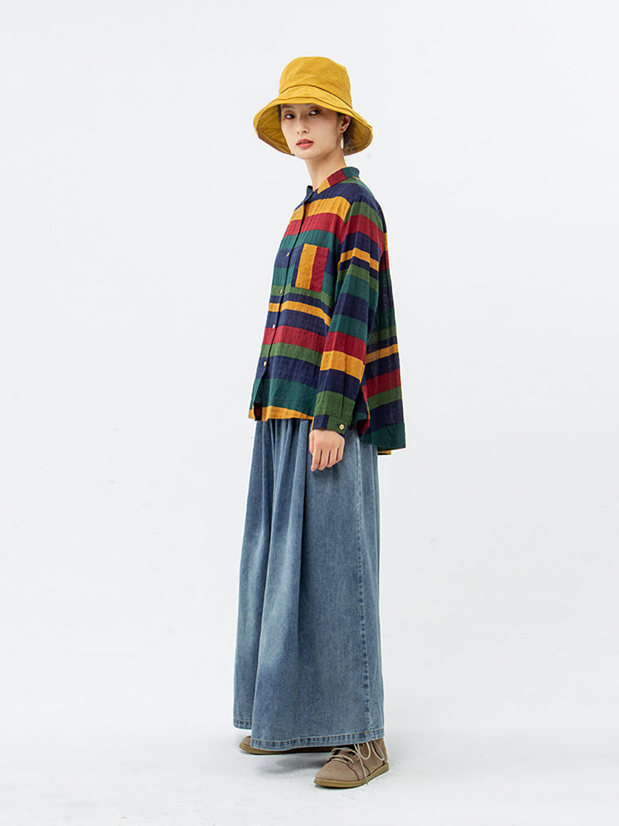 Vintage Csíkos Pamut Ingek Hosszú Ujjal | Plus Size