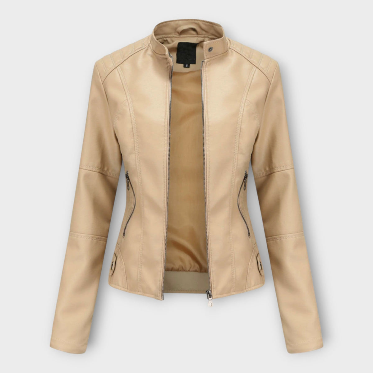 Elegant leather jacket with a modern silhouette and timeless aesthetic