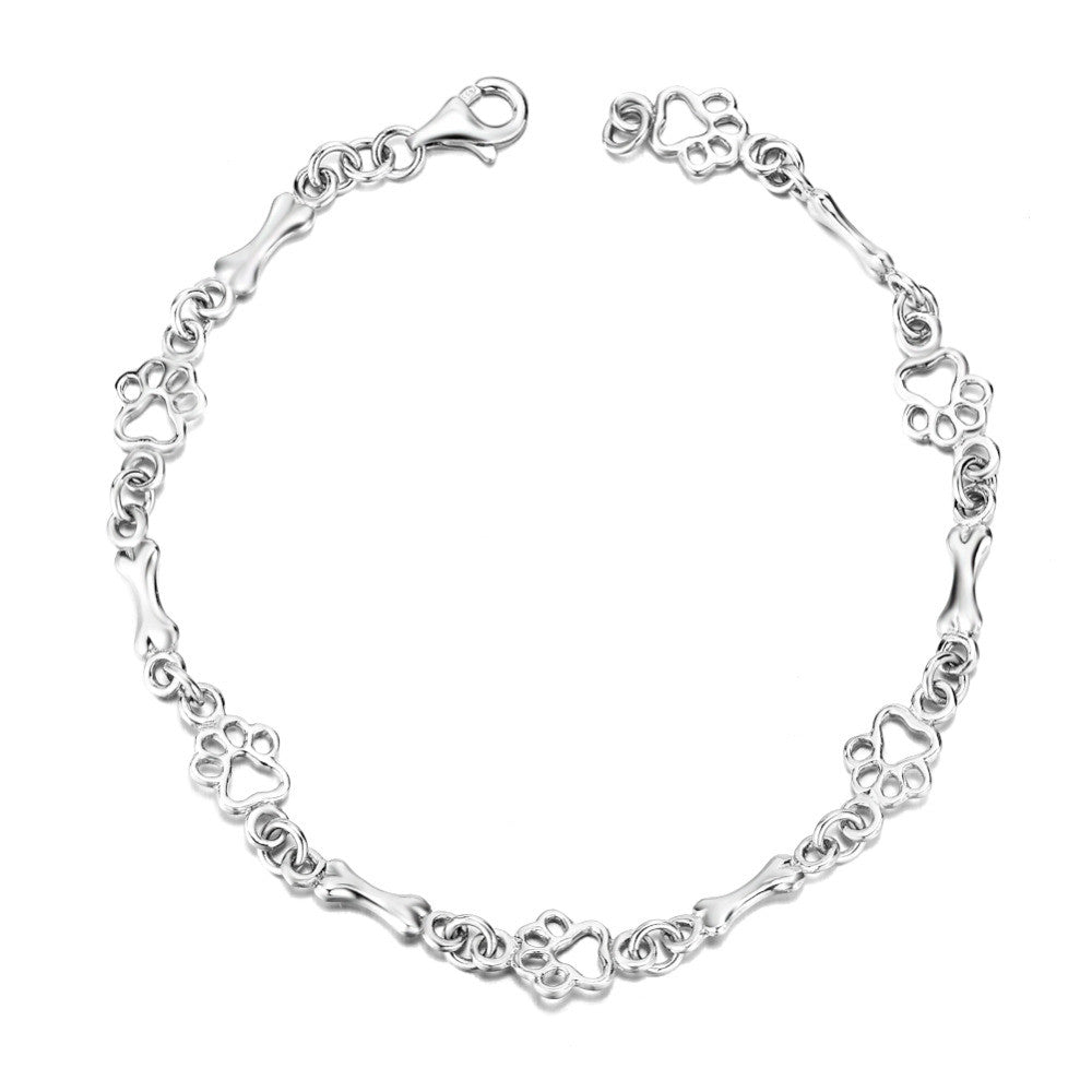 Limited Edition Pure Silver Dog Paw and Bone Charm Bracelet