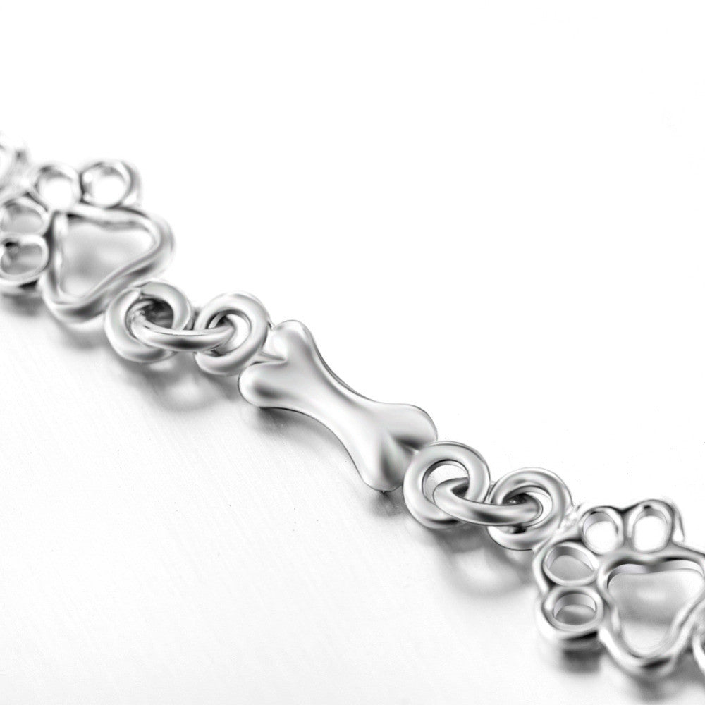 Limited Edition Pure Silver Dog Paw and Bone Charm Bracelet