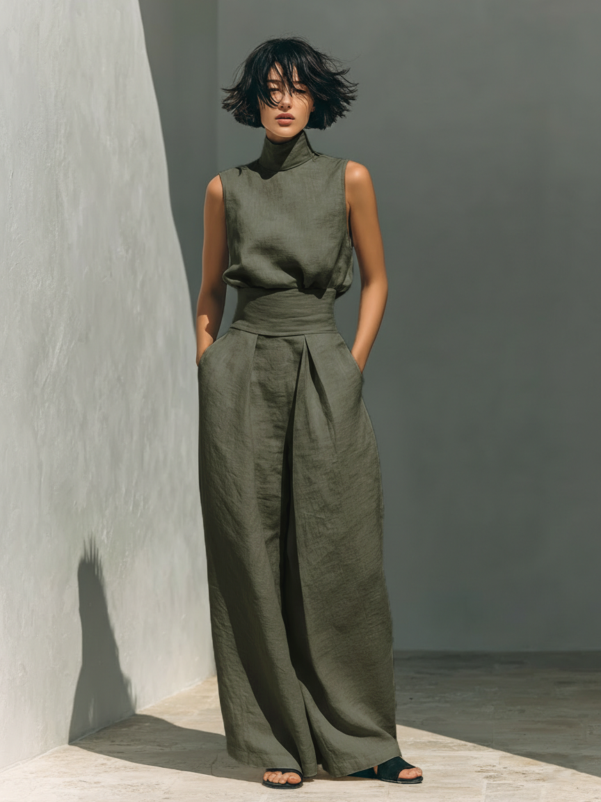 Maria - sleeveless top and baggy cotton-linen trousers