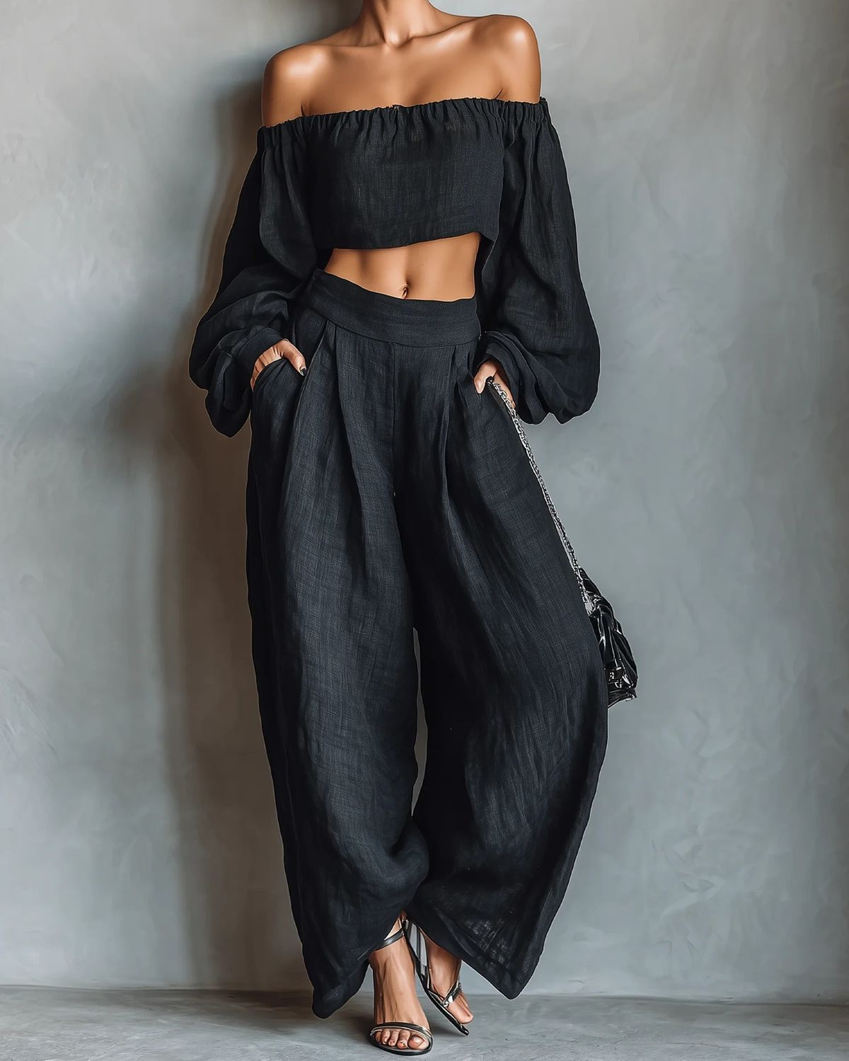 Tess™ || Off-Shoulder Set with Wide-Leg Trousers