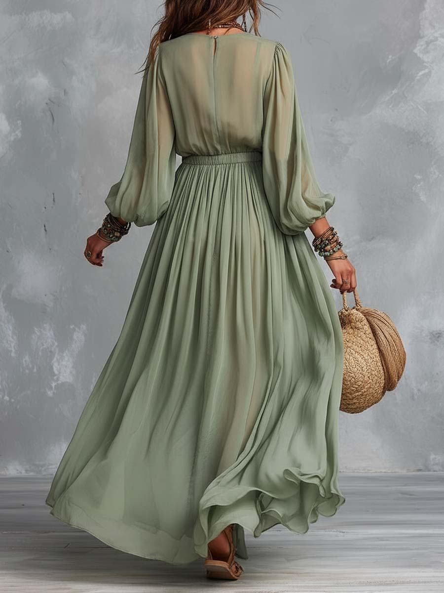 Élodine™ | Boho Maxi Dress with Floral Print