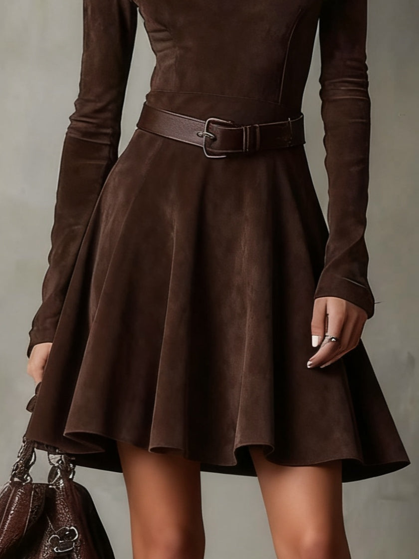 Noémie™ | Vintage Suède Mini Ruha Sötétbarna