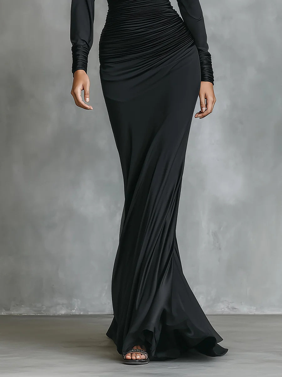 Célina™ | Selyem One-Shoulder Maxi Ruha Fekete Színben