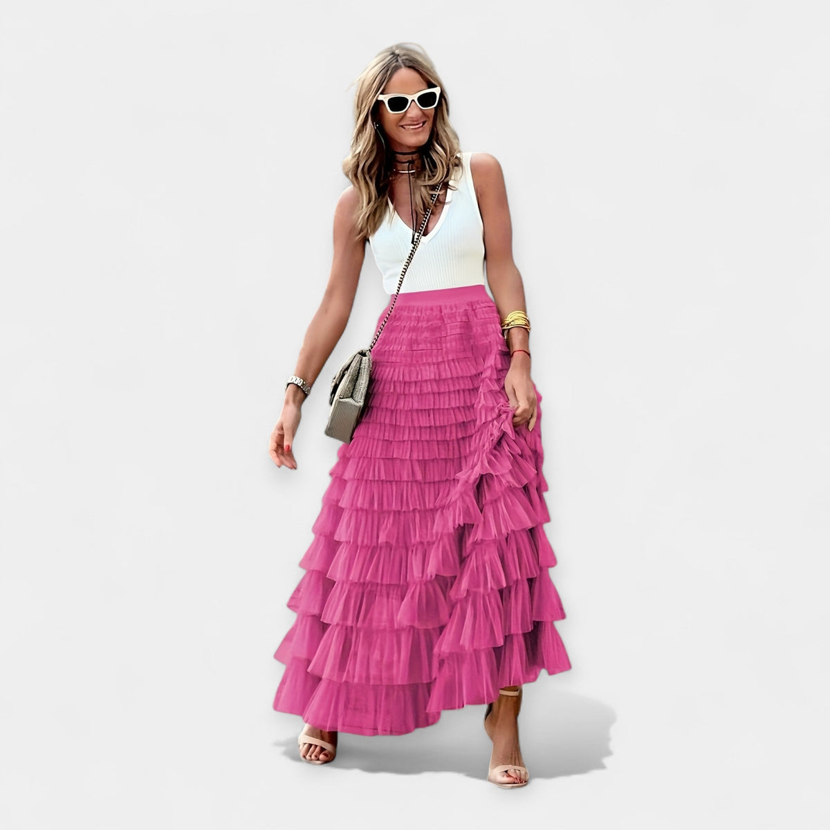 Boho skirt with mesh silk trim