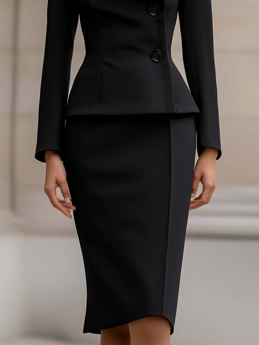 Elegant Two-Piece Suit with Fitted Blazer and Pencil Skirt
